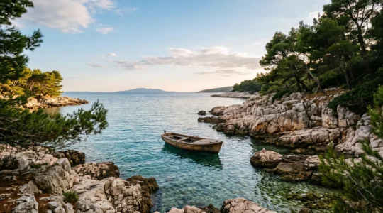 Crique isolée aux eaux turquoise de la côte adriatique croate, sans aucun touriste visible