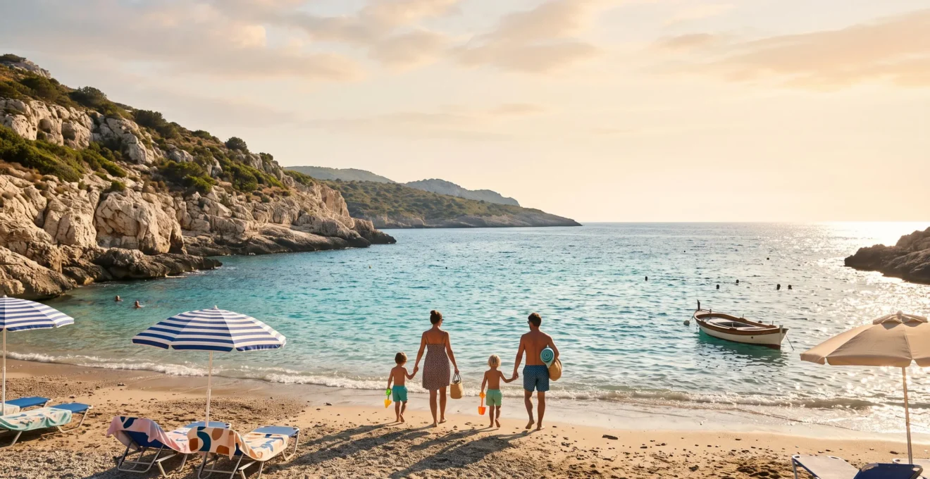 Famille profitant d'une crique méditerranéenne paisible lors de vacances balnéaires en Europe