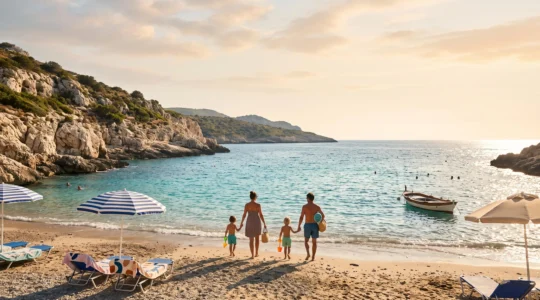 Famille profitant d'une crique méditerranéenne paisible lors de vacances balnéaires en Europe